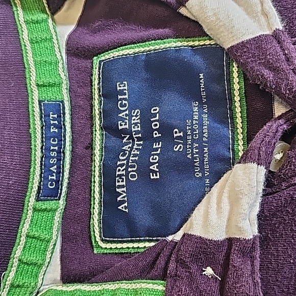 AMERICAN Eagle small purple and white striped classic fit short sleeve polo - Picture 5 of 6